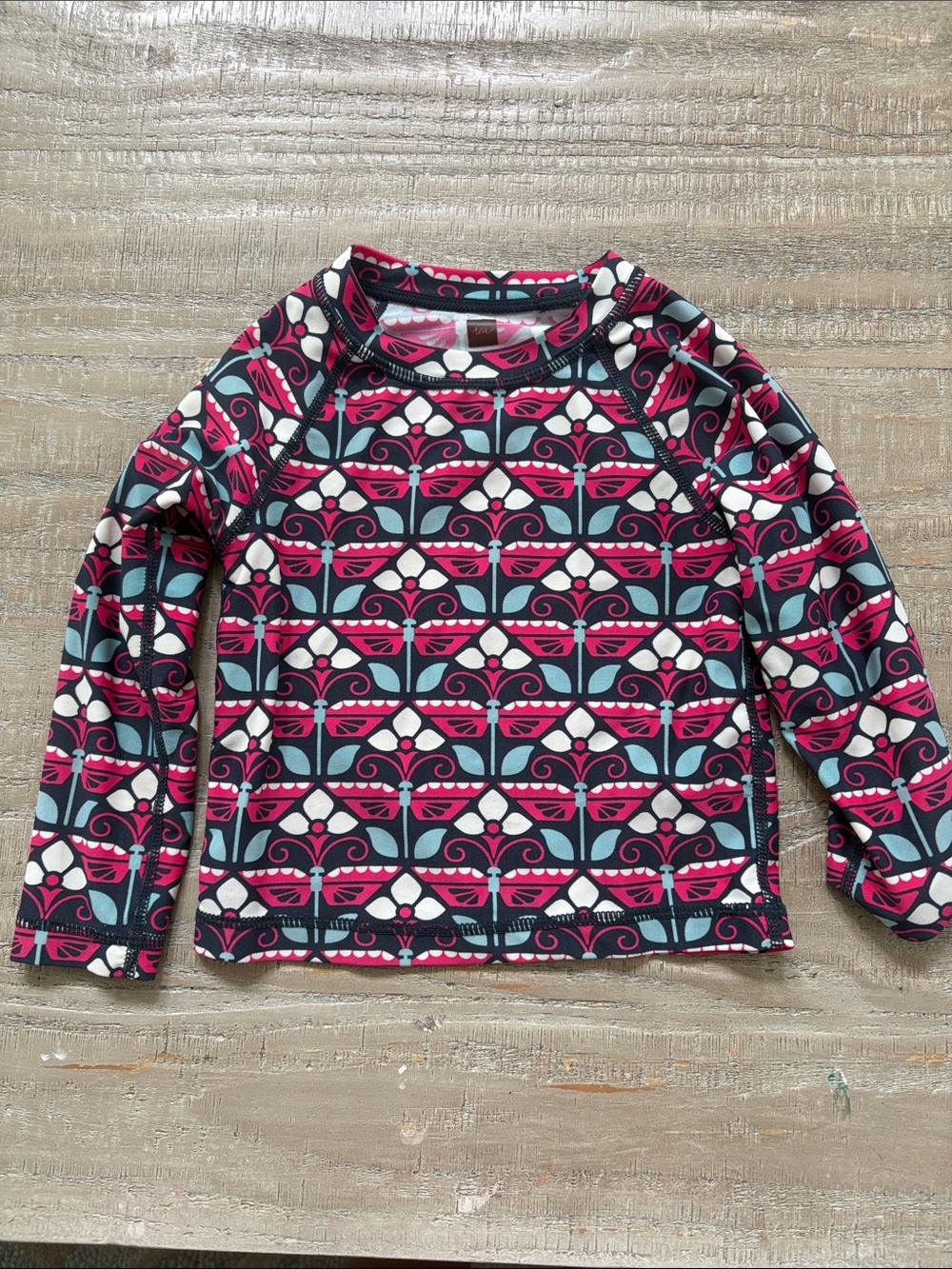 Tea Collection Kids Long-Sleeve Rashguard in Pink, Navy & White